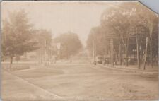 The Mall Brunswick Maine Dirt Road Trolley 1914 RPPC Postcard, Corner Tear picture