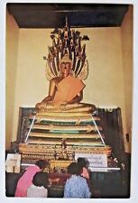 THAILAND postcard golden Buddha Nakpork in temple used airmail card picture