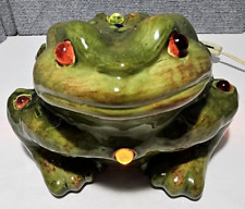 RARE VTG MCM 70 Arnels LIGHTED Handpainted Ceramic Green Frog Toad Figure 10x7x9 picture