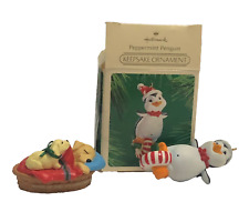Hallmark Keepsake Ornaments, Peppermint Penguin, Wake Up Call Dog, Christmas Set picture
