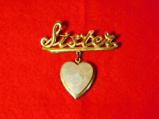 VINTAGE WWII SISTER  GIFT  HEART  PICTURE LOCKET PIN picture