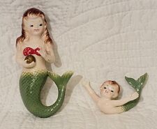 RARE Vintage Mermaid & Merbaby Ceramic Wall Plaques-Possibly 1950's Style-Sweet picture