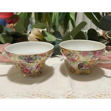 Two Vintage Victorian  Colorful MatchingFloral Tea cups picture