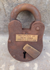 New York Insane Asylum Prison Rusty Finish Cast Iron Large Lock Padlock 2 Keys picture