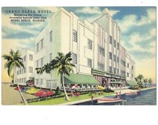 c1940 Grand Plaza Hotel Miami Beach Florida FL Old Cars Ocean Linen Postcard picture