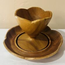 Vintage Wooden Carved Plate & Bowl/cup Serving Or Decorative Piece picture