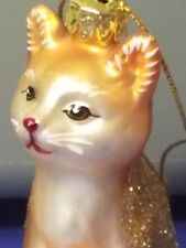 Adorable glass Sitting orange Kitty Cat ornament New in Box picture
