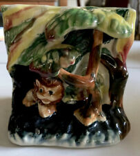 Vintage Ceramic Planter 3D Lion Tree Jungle Scene Made In Japan 4”x 3.75” picture