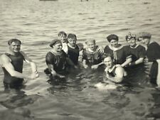 (AdA) FOUND PHOTO Photograph Men Women Group Long Bathing Swimming Suits picture