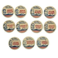 Vtg 1950s US PRESIDENTS MILK BOTTLE CAP TOPS Lot of 11 - 7 Different Presidents picture