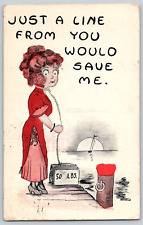 Comic Postcard~ A Line From You Would Save Me~ Woman With Weight Around Her Neck picture