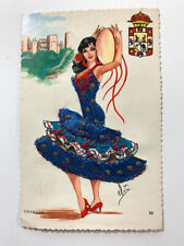 Vintage POSTCARD Embroidered Granada 10, Dancer, Signed Elsi, Spain, no stamp picture