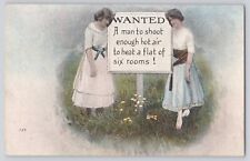 Postcard Attractive Ladies Holding Sign Wanted Man To Shoot Hot Air Humor picture