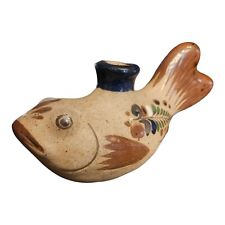 Mexican Tonala Pottery Fish Candleholder Vase Figurine 9