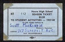 Havre High School (Montana) Season Ticket to Student Activities 1957-1958 picture