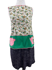 Homemade Vintage Full Apron Green Pink Floral Pockets Cotton picture