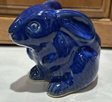 Vintage? Small Bunny Rabbit Cobalt Blue Glazed Pottery Planter RARE Unmarked picture