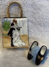 Vtg French Limoges Trinket Box Wedding Bag Bride Groom Purse Remov Pumps Shoes picture