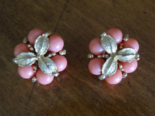 Pair Vintage MCM Mid Century Elegant Beaded Cluster Clip Earrings 1