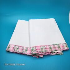 Pair Vtg Crochet Queen Pillowcases Romantic Crisp White Cotton Handstitch Fringe picture