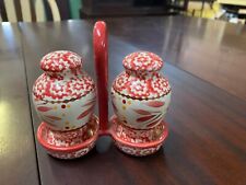 Temptations Old World Red Salt and Pepper Shakers Ceramic Holder NEW picture