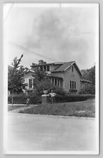 1924-49 Postcard Rppc Residential House 2 Story Shrubbery Bushes Man Pose picture
