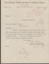 Atchison Topeka & Santa Fe Railway RR business letter 5/3 1904 picture