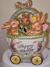 Easter Bunny Rabbits light up Basket Vintage Hand Painted Ceramic Bisque Mold picture