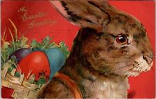 Easter Bunny Basket of Eggs Ernest Nister c1910 Erie PA to Wash DC Postcard X5 picture