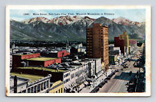 WB Postcard Salt Lake City UT Utah Aerial View Main Street Wasatch Mtn picture