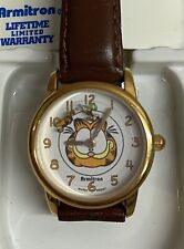 Rare Vtg Armitron Garfield Cat Face Watch 90's Leather Band Needs New Battery picture