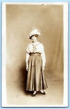 RPPC Postcard~ Glamor Portrait Of Young Lady In Dress & Hat picture