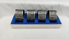 Serviettringer Norwegian Pewter Napkin Rings, With Viking Ship/Knight On Horse picture