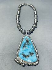 REMARKABLE VINTAGE NAVAJO PILOT MOUNTAIN TURQUOISE STERLING SILVER NECKLACE picture