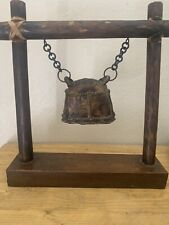 Vintage Bell Bronze Brass Metal Chinese Tibetan Temple Gong Bell Wood Stand picture
