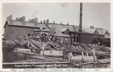 NW Traverse MI RPPC c.1885 HAME SAW MILL Fire Protection Water Barrels ON ROOF picture