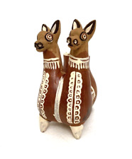 Vtg Peruvian Pottery 2 Headed Llama Alpaca Vase Candle Holder Hand Crafted 4.5