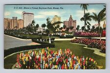 Miami FL-Florida, Flower Beds in Bayfront Park, Antique Vintage Postcard picture