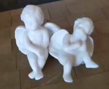 Christmas Ornaments Set Of 2 Ceramic Unpainted White Angel Cherubic picture