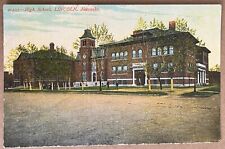 Lincoln Nebraska High School Men on School Grounds Antique Postcard c1910 picture
