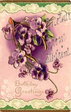 vintage postcard -BIRTHDAY GREETINGS purple flowers embossed unposted picture