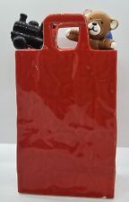 RARE Vintage Department 56 Ceramic Teddy Bear & Toys In A Red Bag Coin Bank  picture