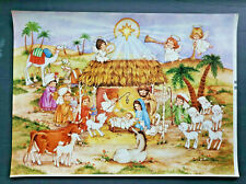Vintage Nativity Sceen w/ Angels Animals Colorful Cartoonish Art Print 20