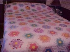 VTG Colorful 1930s Grandmother's Flower Garden Quilt TOP picture