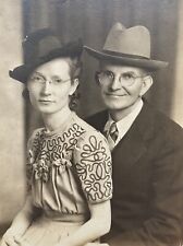Attractive Stylish Couple in Hats & Glasses Original Vintage Photo picture