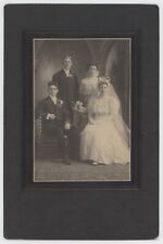Antique c1900s Cabinet Card Bride, Groom With Best Man & Maid of Honor Peoria IL picture