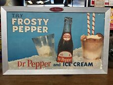 VINTAGE DR PEPPER CARDBOARD SIGN WITH METAL FRAME ICE CREAM SODA BILTMORE PET picture