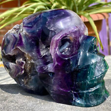 2.95LB Natural fluorite skull quartz hand carved crystal skull healing picture