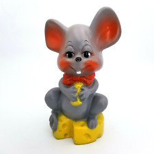 Vintage Russ Berrie Mouse On Cheese 9 Inch Bank Plastic 1973 Made In The USA picture