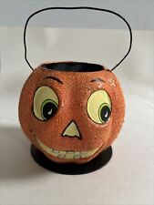 Halloween VTG Retro Orange Pumpkin Spooky Bucket Jack o Lantern Decoration RARE picture
